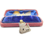 Sterling Silver Wedding Church with Enamel Couple Charm Pendant Vintage c1970