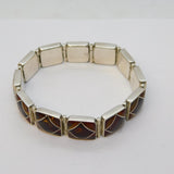 Sterling Silver Modernist Baltic Amber Section Panel Bracelet Vintage London