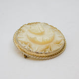 Chinese Sterling Silver Carved Mother Of Pearl Floral Brooch Pin Antique c1930