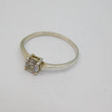 Sterling Silver Round Cubic Zirconia Solitaire Band Ring Vintage c1970 Size O