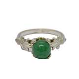 Sterling Silver Round Green Avventurine Studio Style Ring Vintage c1970 Size M