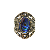 Sterling Silver Abalone Shell Flower Pattern Band Ring Vintage c1970 Size M 1/2
