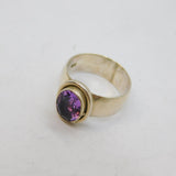 Sterling Silver Oval Faceted Amethyst Wide Band Studio Ring Vintage c1970 Size Q