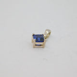 Sterling Silver Blue CZ Offset Square Delicate Charm Pendant Modern c2000s