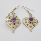 Sterling Silver & Cabochon Amethyst Studio Drop Earrings Vintage