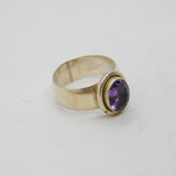 Sterling Silver Oval Faceted Amethyst Wide Band Studio Ring Vintage c1970 Size Q