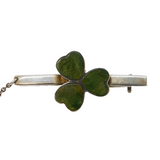 Victorian Sterling Silver Connemara Marble Lucky Shamrock Brooch Antique