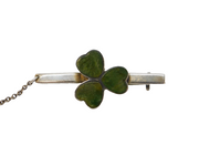 Victorian Sterling Silver Connemara Marble Lucky Shamrock Brooch Antique