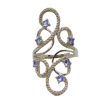 Sterling Silver Tanzanite Swirly Pattern Statement Ring Vintage c1970 Size P 1/2