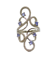 Sterling Silver Tanzanite Swirly Pattern Statement Ring Vintage c1970 Size P 1/2