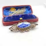 Dutch Sterling Silver Deflt Ceramic Set Brooch Antique c1920 Art Deco