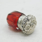Victorian Sterling Silver Topped Cranberry Glass Vinaigrette Antique c1850s