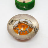 Scottish Silver Plated Citrine Paste Thistle Pattern Kilt Brooch Antique c1920