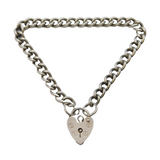 Sterling Silver Curb Link Charm Bracelet Heart Lock Clasp Vintage London