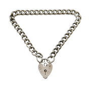 Sterling Silver Curb Link Charm Bracelet Heart Lock Clasp Vintage London