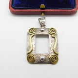 Sterling Silver & Swirling Brass Frame Pendant Vintage c1970
