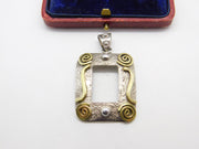 Sterling Silver & Swirling Brass Frame Pendant Vintage c1970