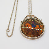 Sterling Silver Mounted Vitreous Enamel Jubilee Crown Coin Necklace Vintage