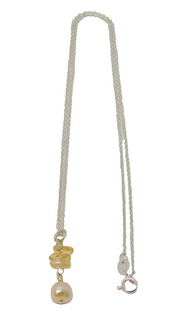 Sterling Silver Cream Pearl & Citrine Pendant Necklace Contemporary c2015