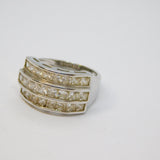 Sterling Silver Chunky Three Row Paste Set Deco Style Ring Vintage c1970 Size Q