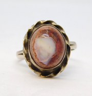 Sterling Silver Cabochon Cut Host Rock White Opal Dress Ring Vintage c1970