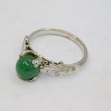 Sterling Silver Round Green Avventurine Studio Style Ring Vintage c1970 Size M
