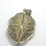 Sterling Silver Filigree Shield Charm Pendant Vintage c1970