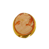 Sterling Silver Gilt Carved Shell Cameo Oval Brooch Or Pendant Vintage c1970's