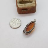 Sterling Silver Cabochon Baltic Amber Drop Charm Pendant Vintage c1970