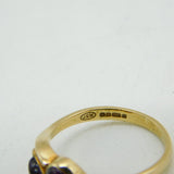 9ct Yellow Gold & Amethyst Set Leaf Form Crossover Dress Ring Vintage Sheffield
