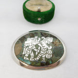 Mexican Sterling Silver & Turquoise Set Battle Scene Brooch Vintage c1970