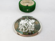 Mexican Sterling Silver & Turquoise Set Battle Scene Brooch Vintage c1970