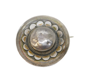 Victorian Sterling Silver Floral Pattern Button Brooch Pin Antique c1880s