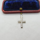 Sterling Silver Diamond Paste Encrusted Crucifix Charm Pendant Vintage c1970