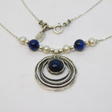 Pia Sterling Silver Lapis Lazuli & Pearl Studio Pendant Necklace Vintage
