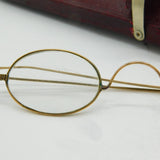 Victorian Rolled Gold Pair of Wig Spectacles in Red Leather Case Antique c1850s