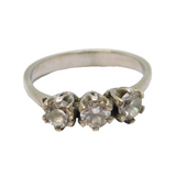 Sterling Silver Three Stone White Topaz Engagement Ring Vintage c1970 Size R