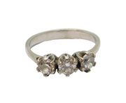 Sterling Silver Three Stone White Topaz Engagement Ring Vintage c1970 Size R