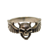 Sterling Silver Skull & Wings Biker Style Band Ring Vintage c1970 Size Z 1/2