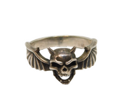 Sterling Silver Skull & Wings Biker Style Band Ring Vintage c1970 Size Z 1/2
