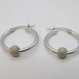 Italian 9ct White Gold Modernist Hoop Earrings Vintage c1990s