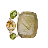 Sterling Silver Quartz, Peridot & Citrine Studio Ring Vintage c1970 Size Q 1/2