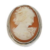 Art Deco Sterling Silver Mounted Carved Shell Cameo Brooch Antique c1920s