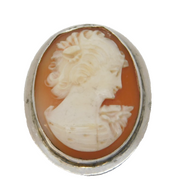 Art Deco Sterling Silver Mounted Carved Shell Cameo Brooch Antique c1920s