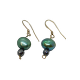Pair of Sterling Silver Dyed Green Freshwater Pearl Drop Earrings Modern c2010