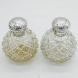 Edwardian Pair of Sterling Silver & Cut Glass Scent Bottles Antique 1906 Chester