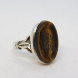 Sterling Silver Neo-Classical Tiger's Eye Intaglio Cameo Ring Vintage London