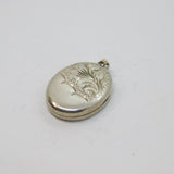 Sterling Silver Textured Floral Pattern Oval Locket Charm Pendant Vintage c1970