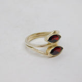 Sterling Silver 2 Faceted Garnet Cross Over Studio Ring Vintage c1970 Size O 1/2