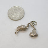 Sterling Silver Stork & Baby Charm Pendant Vintage c1970s